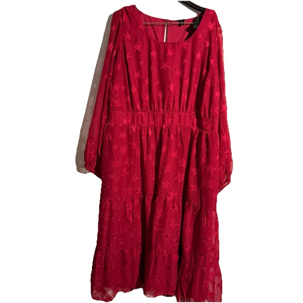 Torrid Size 2‎ Plus Star Print Dress Midi Chiffon Tiered Dress Boho Celestial